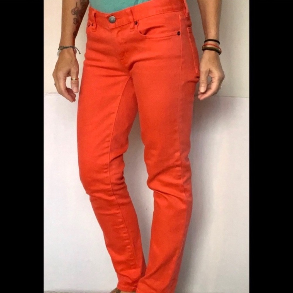 J. Crew Factory Stretch Orange Toothpick Jeans 26 - Picture 3 of 9